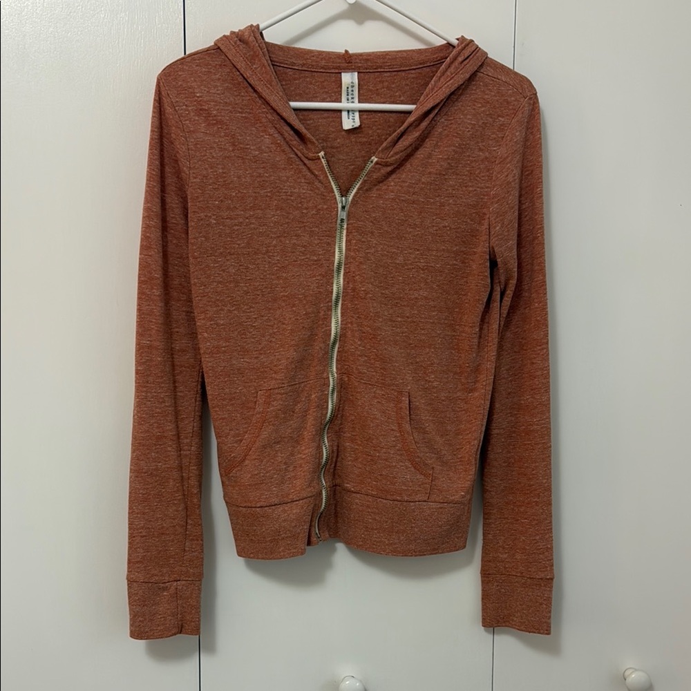 Brown Fitted Long Sleeve Zippered Hoodie